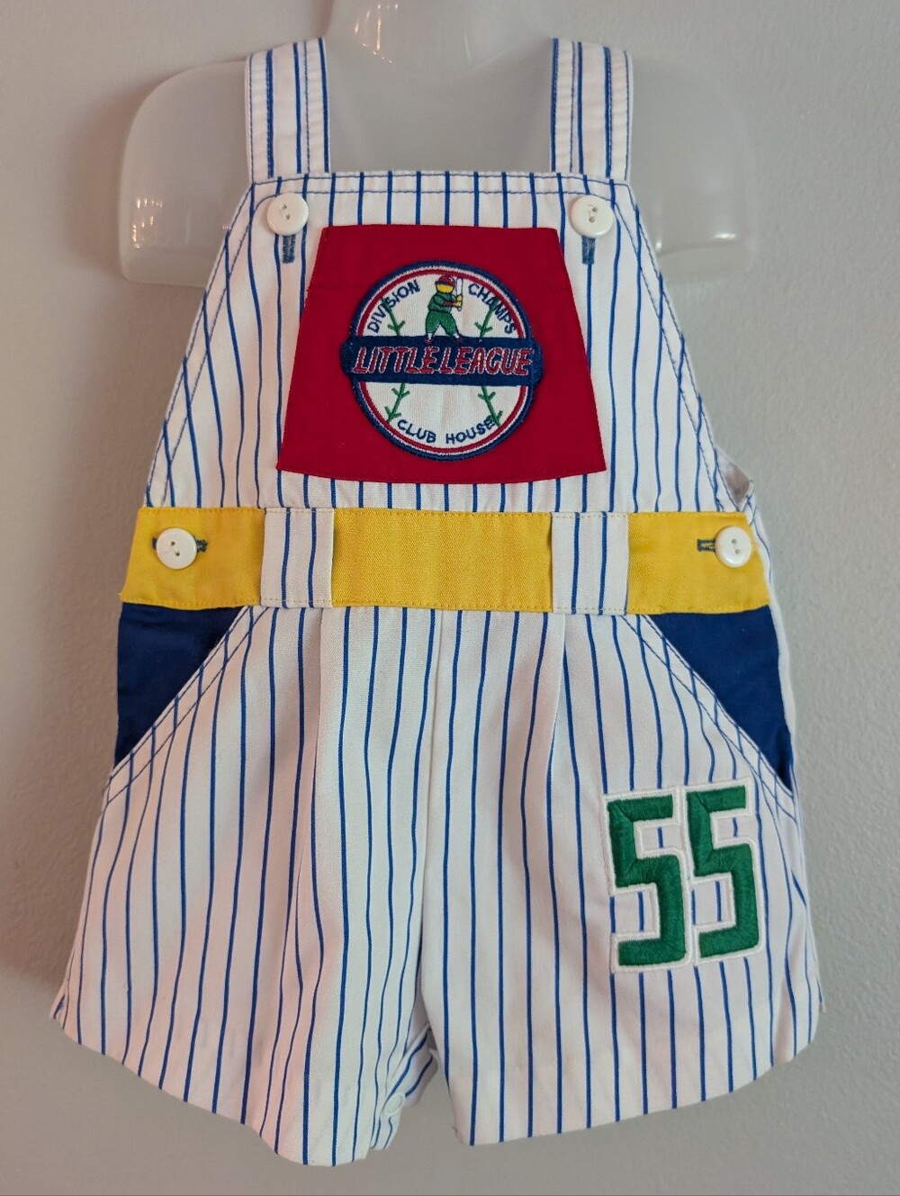 Vintage Baseball Striped Pinstripe Overalls Shorts  Color Block 18m